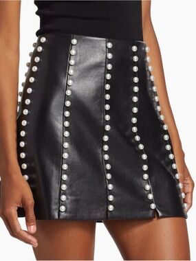 Alice and Olivia Black Pearl-Studded Faux Leather Mini Skirt NWT size 2